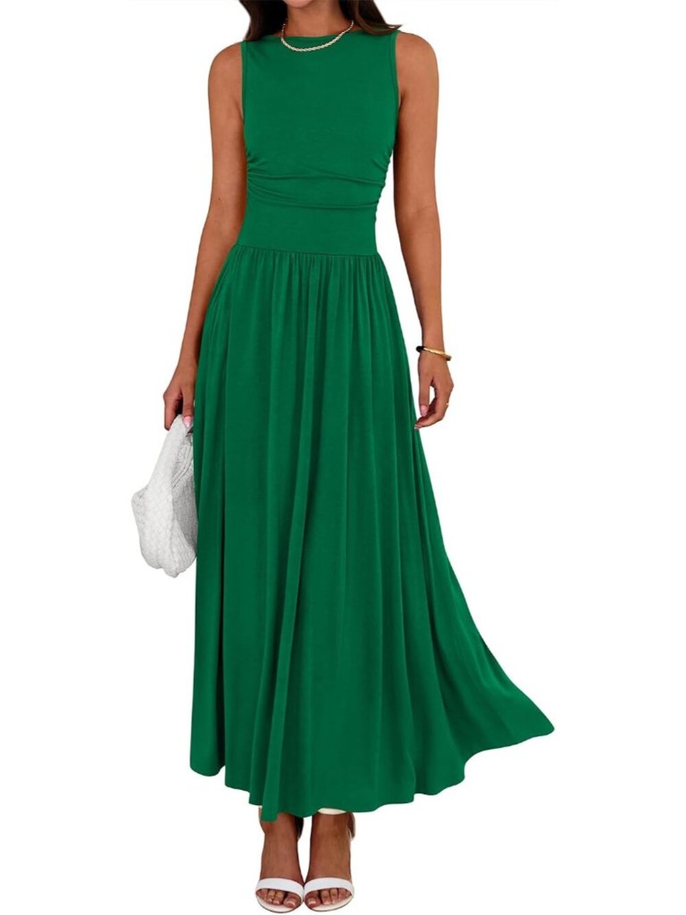 Women's Green Summer Crewneck High Waisted Sleeveless Casual Long Maxi Dresses